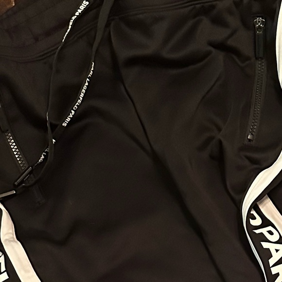 Like New! $110 Karl Lagerfeld Paris Black Joggers with White Stripes sz L - Picture 7 of 15
